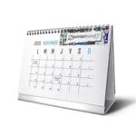 Calendario de escritorio personalizado 2026 con base rígida y hojas intercambiables impreso por Printerhand