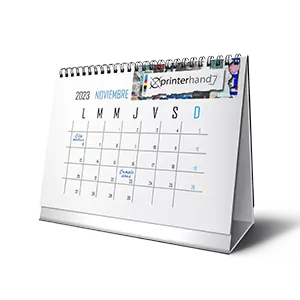 Calendario de escritorio personalizado 2026 con base rígida y hojas intercambiables impreso por Printerhand