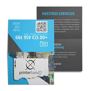 Tarjeta doble personalizada en tamaños 17 × 5,5 cm y 11 × 8,5 cm impresa a todo color por Printerhand