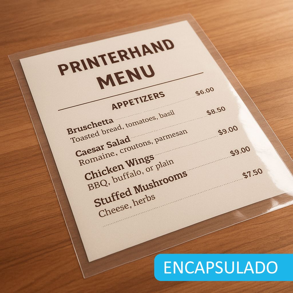 Impresión de carta hojas sueltas plastificada y personalizada. Envíos a todo España